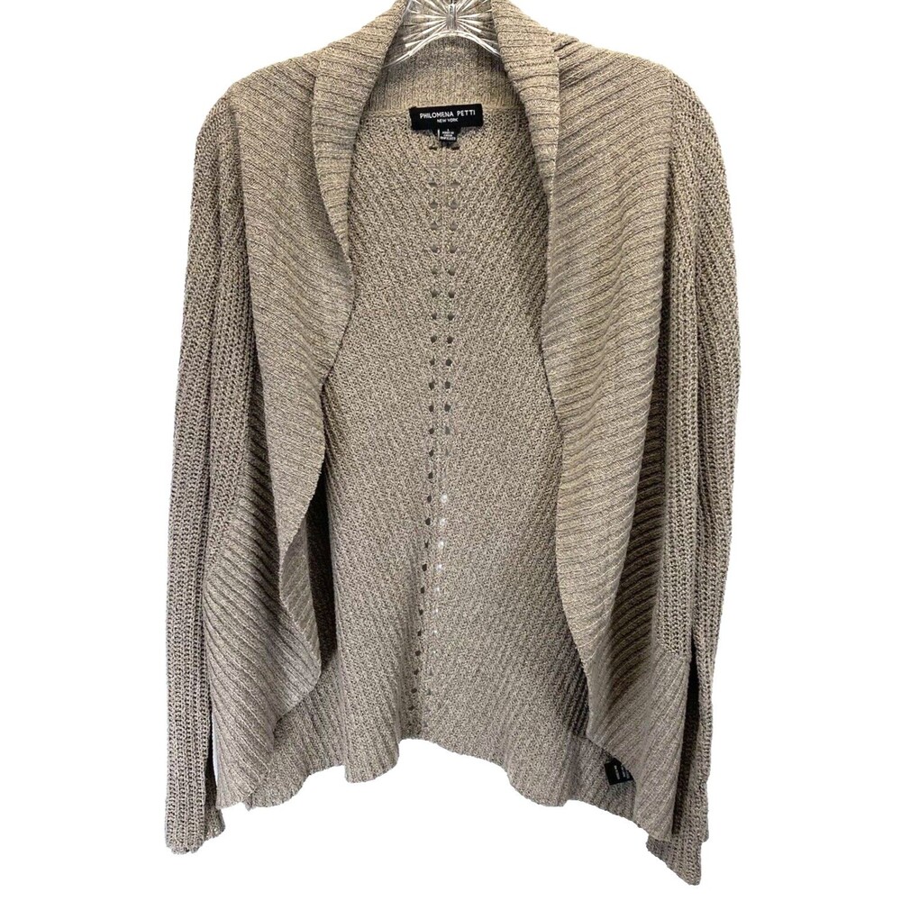 Philomena Petti New York Sweater Women Size L Brown Open Front Cardigan RN153809